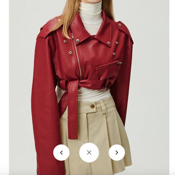 Storets - red cropped faux leather jacket - Picture 2 of 5